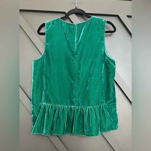 J.Crew Emerald Green Velvet Peplum Tank Top, Size 12 - Picture 5 of 6